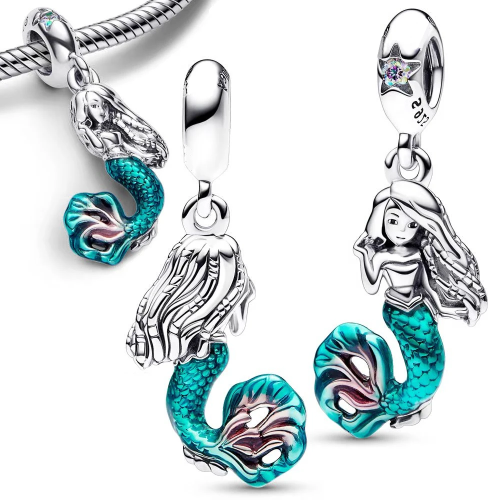 The Little Mermaid Ariel Dangle Charm Fit Silver Plated Original Bracelet for Jewelry Making