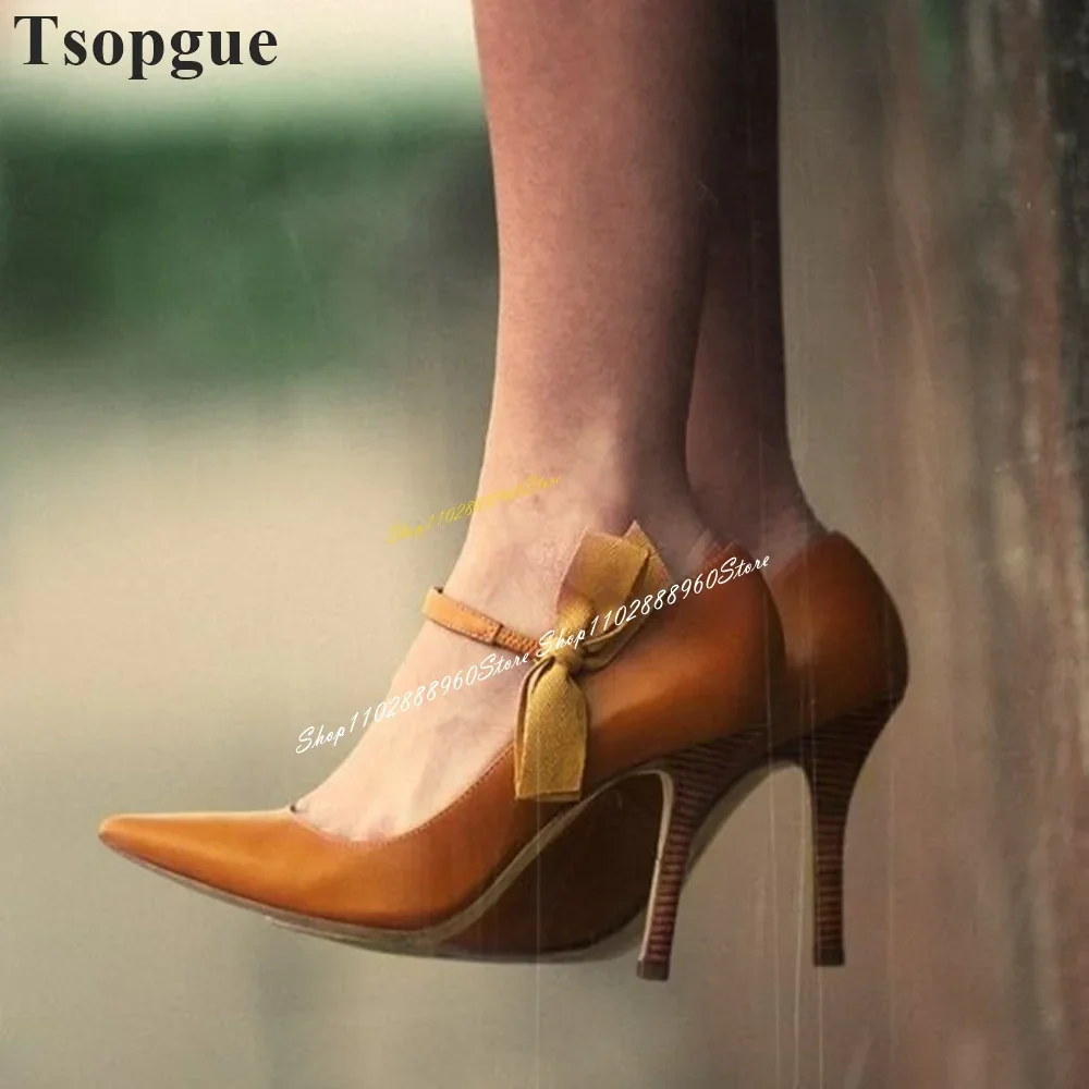 

Stylish Orange Retro Style Shallow Pumps Thin High Heel Shoes For Women Lace Up Pointed Toe 2024 Fashionable Zapatos Para Mujere