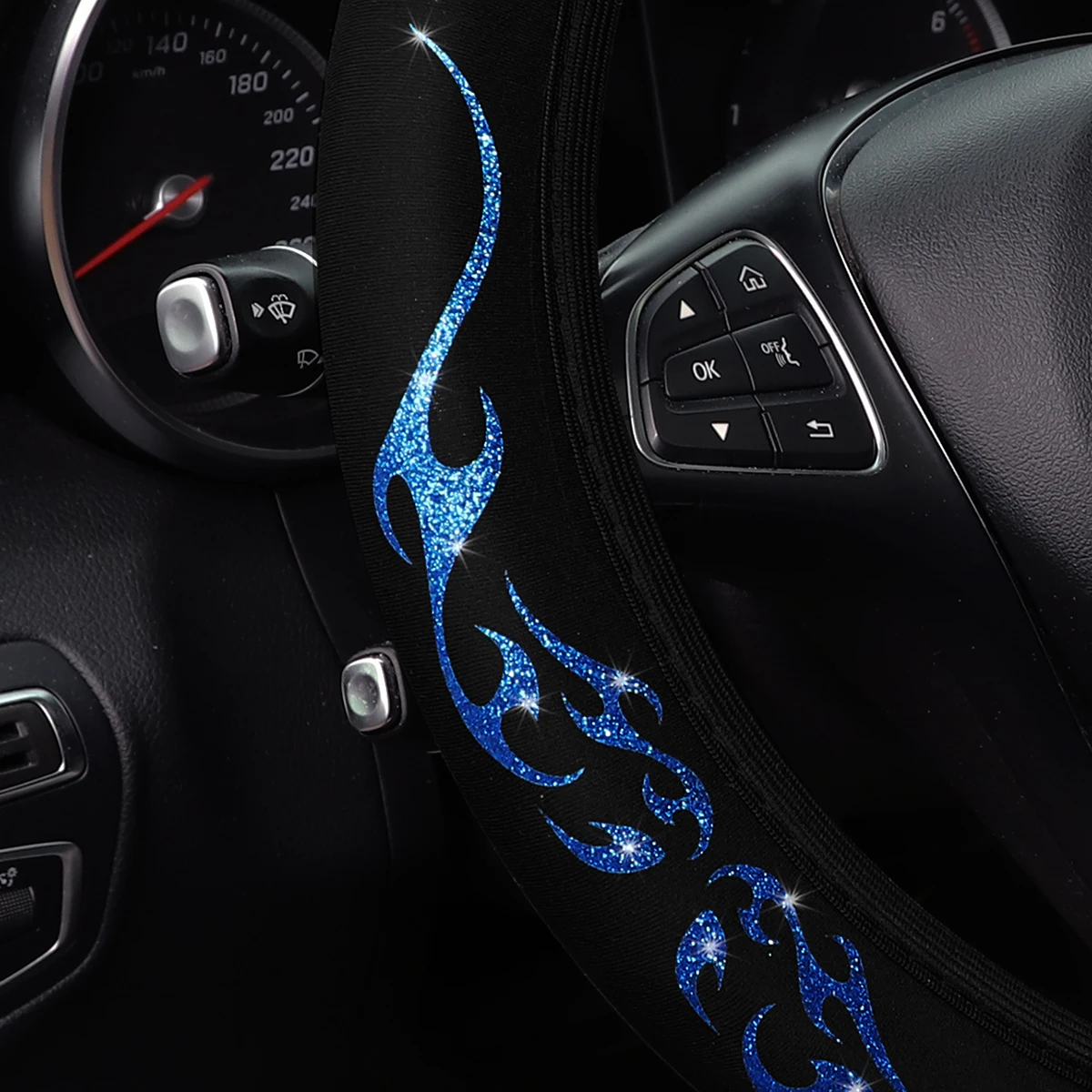 A Blingbling Flame Totem Dynamischer Lenkradbezug aus Stoff ohne Innenring, passend für 14,5-15 Zoll, Autozubehör – Detail 15