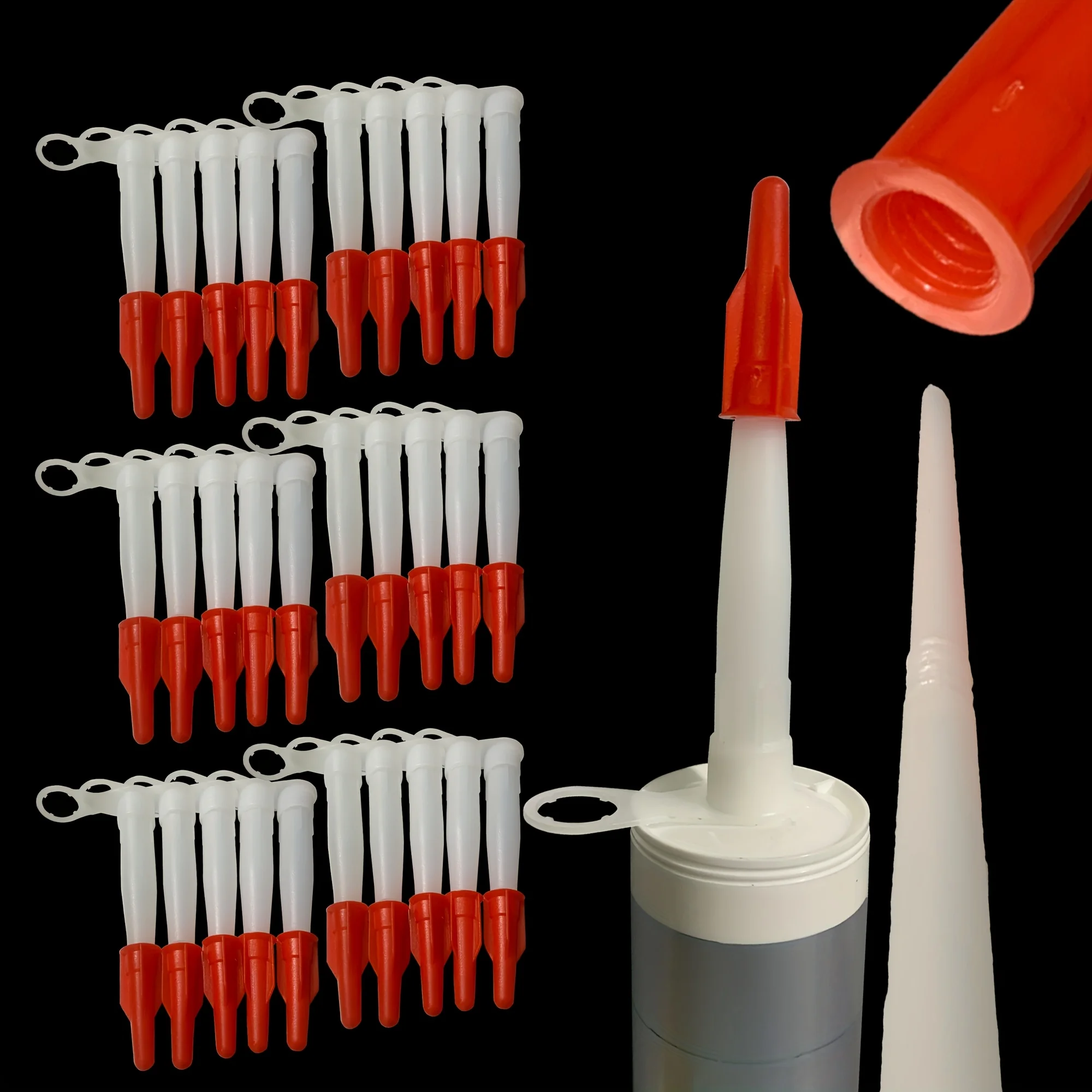 

6Pcs Spare Nozzle Cap Re-sealable Mastic Cartridge Red Nozzles Screw Cover for Caulking Gun Pipe Cap Dispenser Sealant Tool