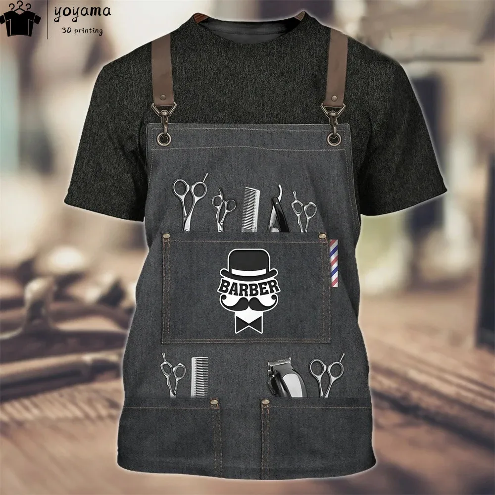 Camiseta de moda con estampado 3d para hombre, Tops de manga corta personalizados, ropa de trabajo de peluquero, camiseta de gran tamaño, ropa de