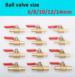 Encaixes de tubulação de válvula de esfera pequena, Mangueira Barb Inline Brass, água, óleo, ar, gás, linha de combustível, 6mm, 8mm, 10mm, 12mm, 14mm