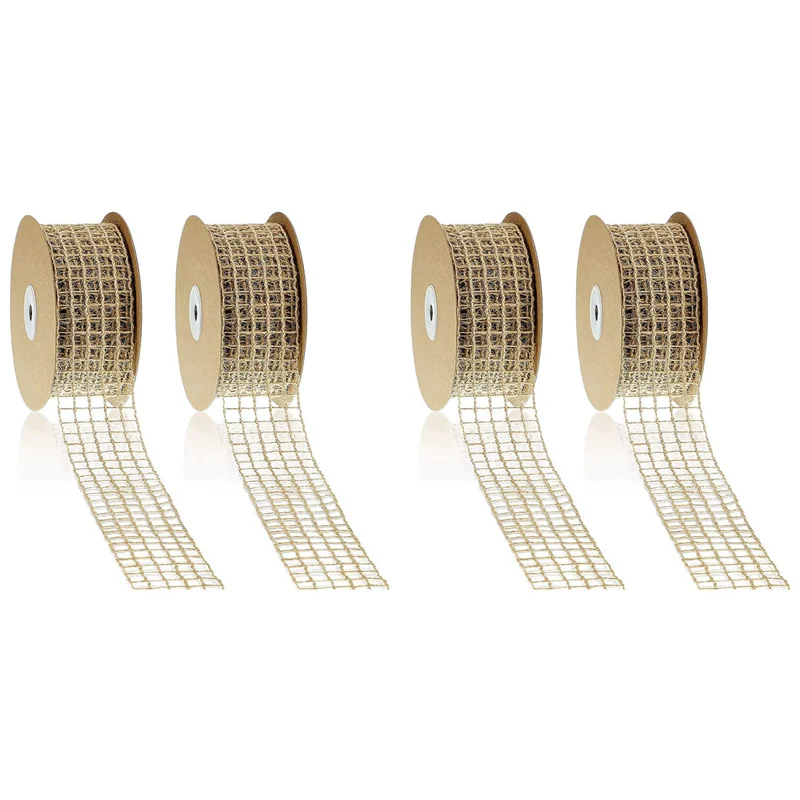 

AC23-4 рулоны, 20 ярдов на 2,5 дюйма, рождественская сетчатая лента из мешковины, проводная лента с открытым переплетением, сетчатая лента из мешковины, лента из натуральной джутовой ткани