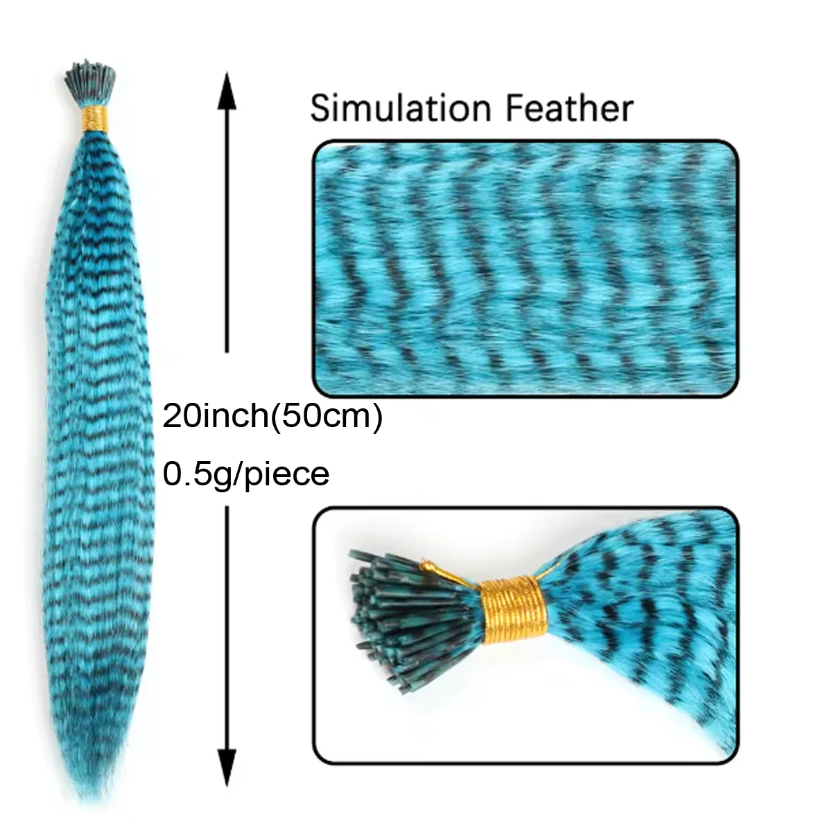Synthetic Colored Feather Hair Extensions 16Inch 10 Pieces/Pack Blue Purple For Women Zebra Line Feather Hairpiece
