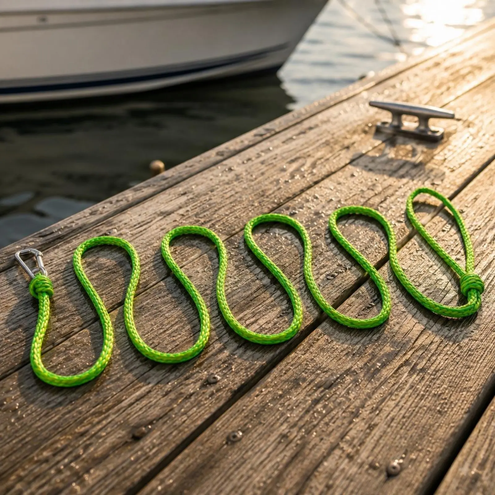 Polyethylene Tow Rope Neon Neon Green-Yellow Braided Tow Rope Strap with Hooks Stainless Steel Water Gear Heavy Duty