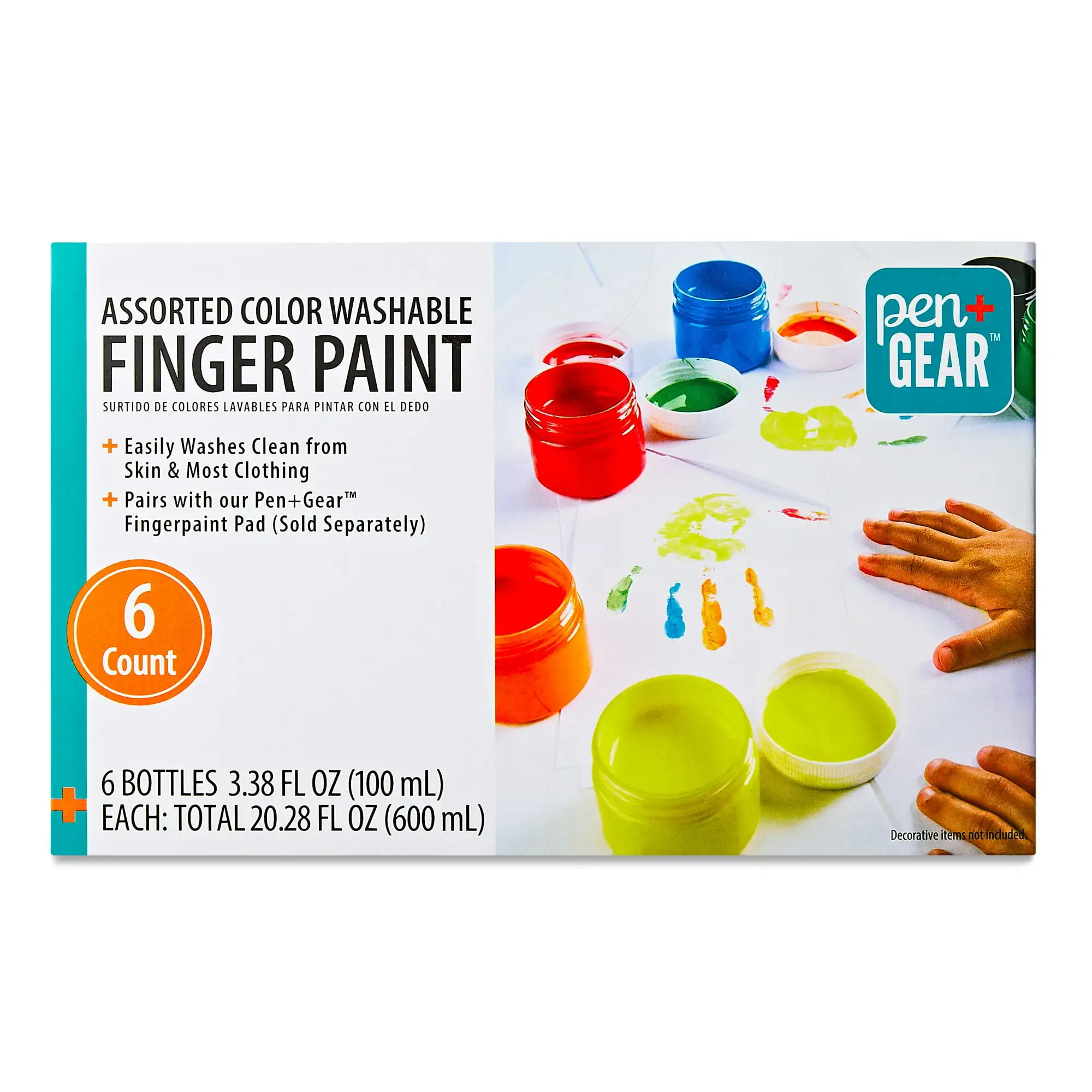 

Pen+Gear Assorted Color Washable Finger Paints, 3.38 fl oz, 6 Count