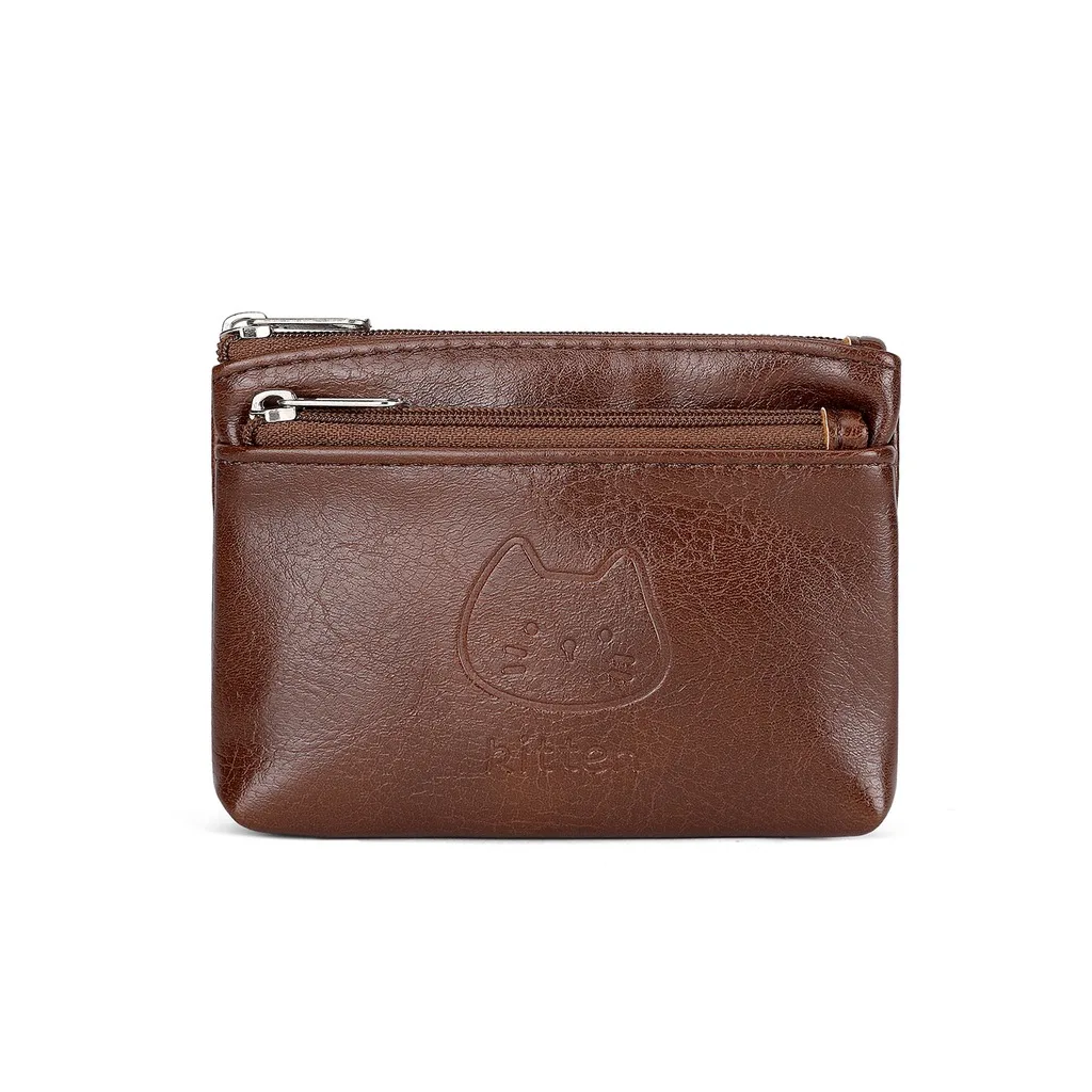 Double Zipper Coin Purse Embossed Coin Purse Card Holder Mini Pu Leather Coin Purse For Larger Bag Pocket Daily Commute