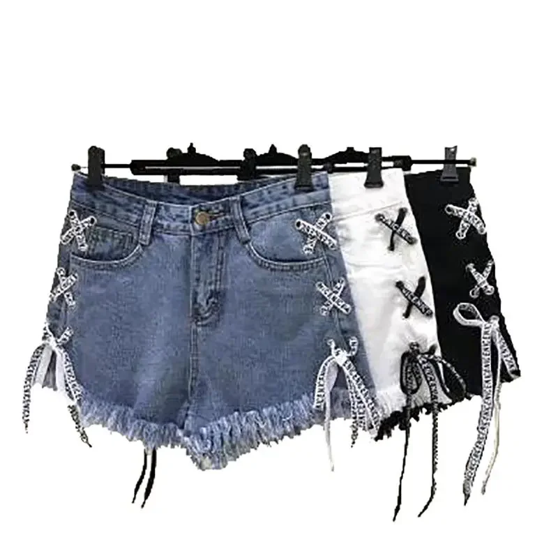 Summer Korean Version of The Fashion String String All-match Self-cultivation Loose and Thin Denim Shorts Women's Wide-leg Pants