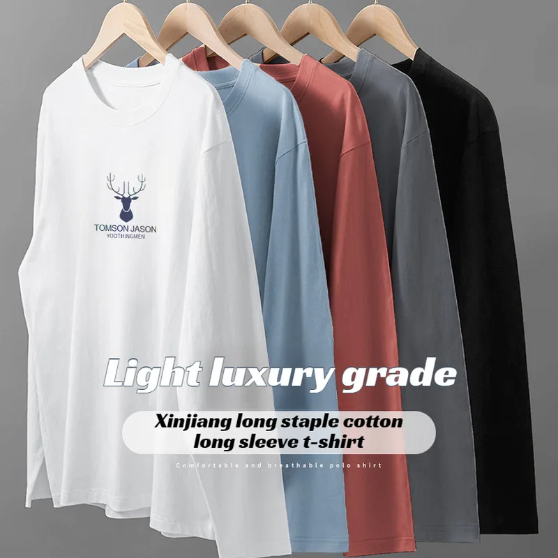 

wicking and breathable Solid Color Style longstaple cotton Colorless Crew neck print Youth Long Sleeve wearable Does not hurt