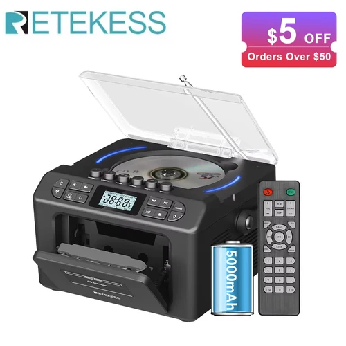 Imagen 1 del producto RETEKESS TR642 Radio Bluetooth Multifuncional con Reproductor de CD, Cassette, USB, TF, AUX, Control Remoto, Reproductor de CD Portátil para el Hogar, Regalos