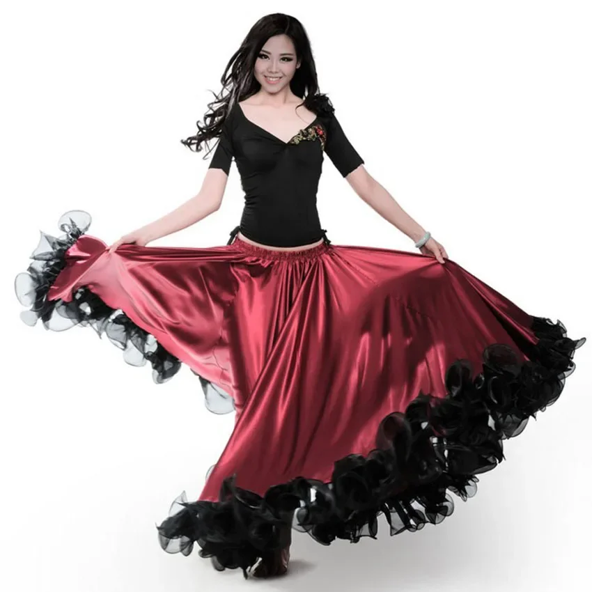 Performance Belly Dance Costumes Ruffle Lace Dress Team Performance Fashion Plus Size Gypsy Style Female Spanish Flamenco Skirt