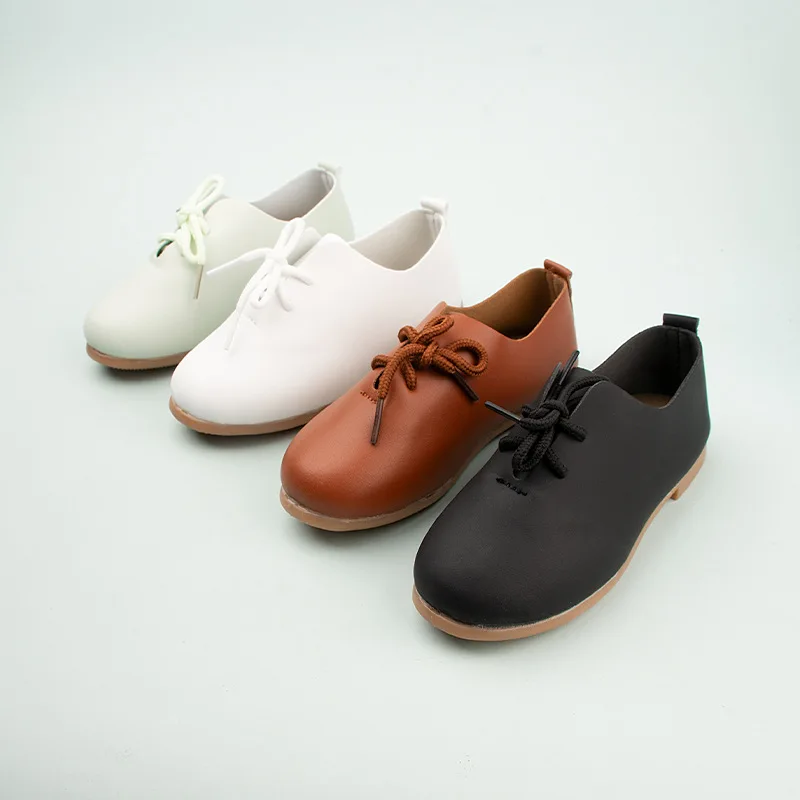 

Children British Style Leather Shoes Baby Soft Weighlight Flats Boys Girls Pure Color Performance Nude Shoes