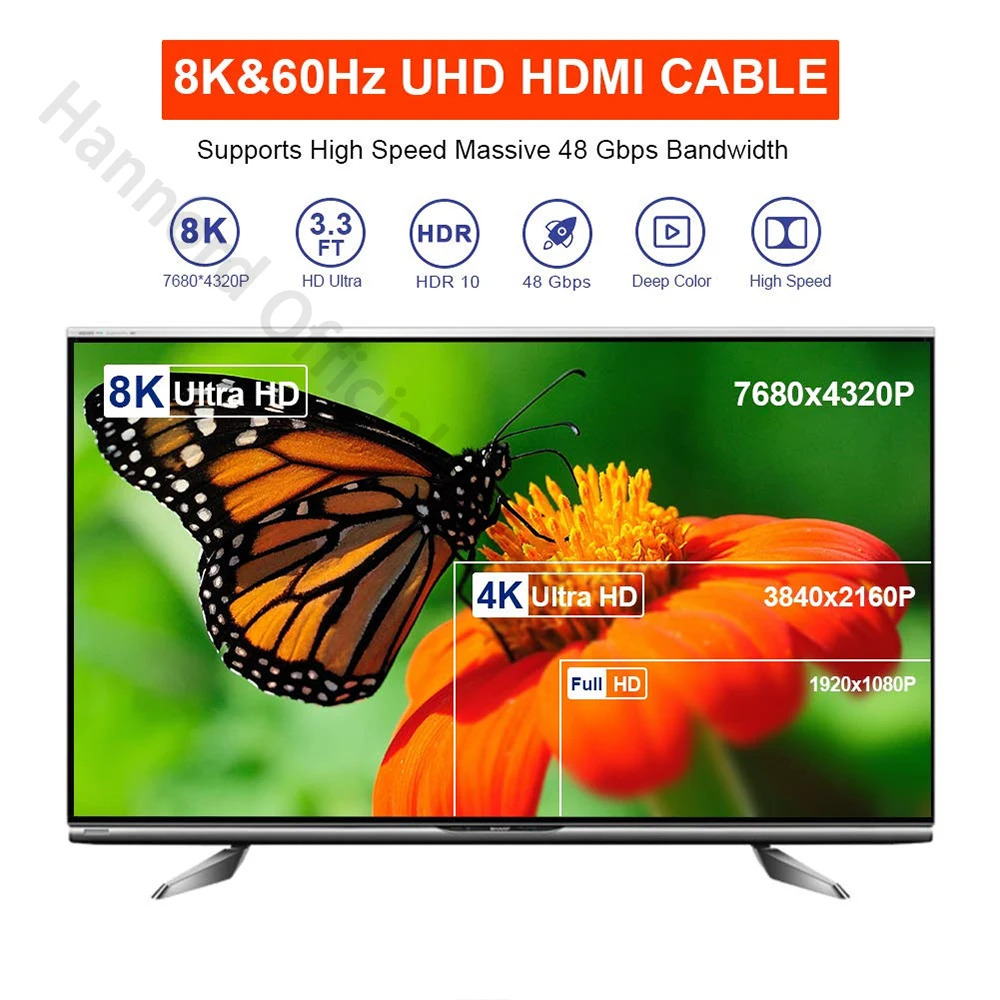 8K HDMI-compatible Cable 2.1 8K 60Hz 4K 120Hz 48Gbps eARC ARC HDCP Ultra High for Laptop PS3 PS4 TV Projectors Monitor