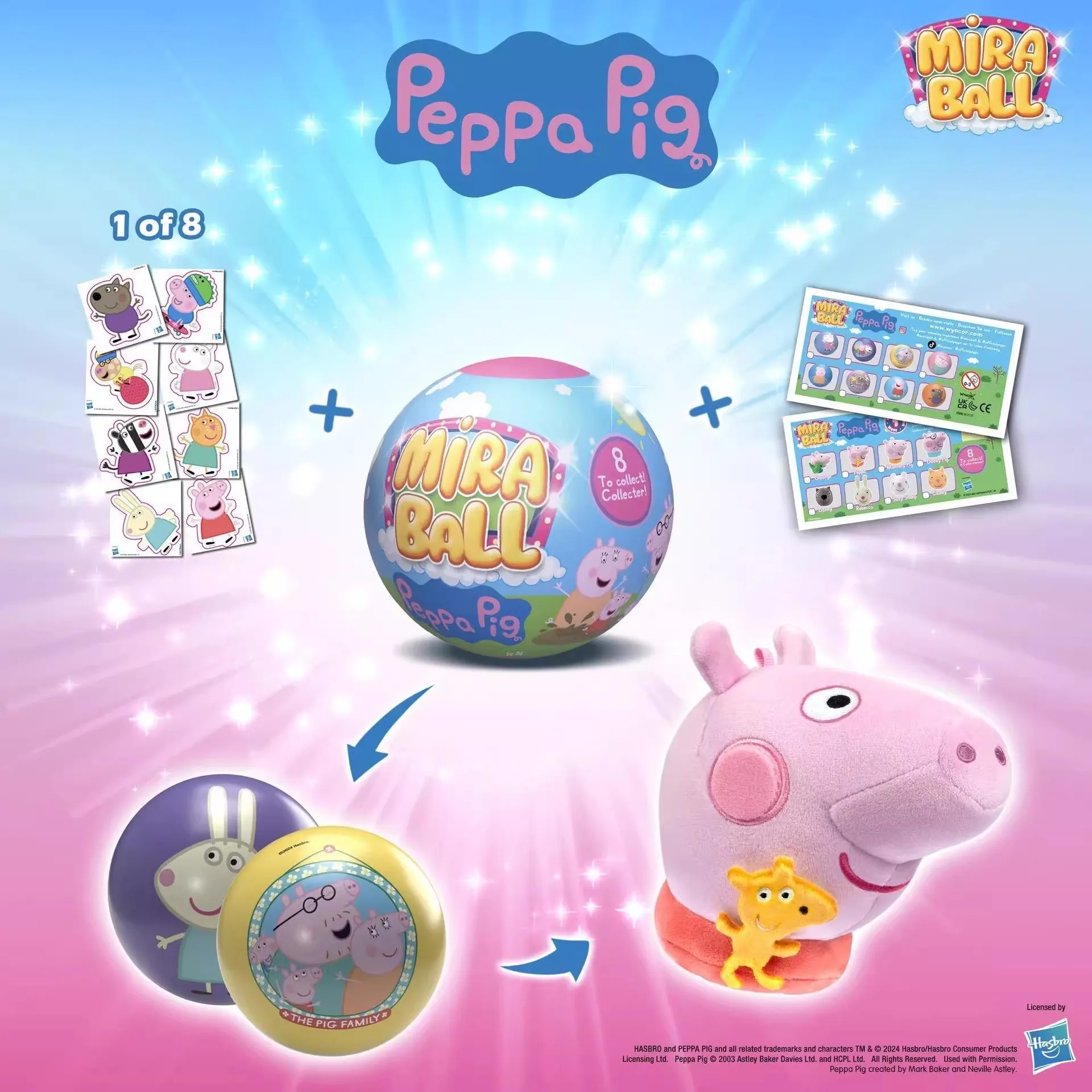 8cm Plush Material Peppa Pig Anime Figure Miraball 3-In-1 Series Plush Doll Surprise Bilnd Box Child Play House Toy Decro Gift