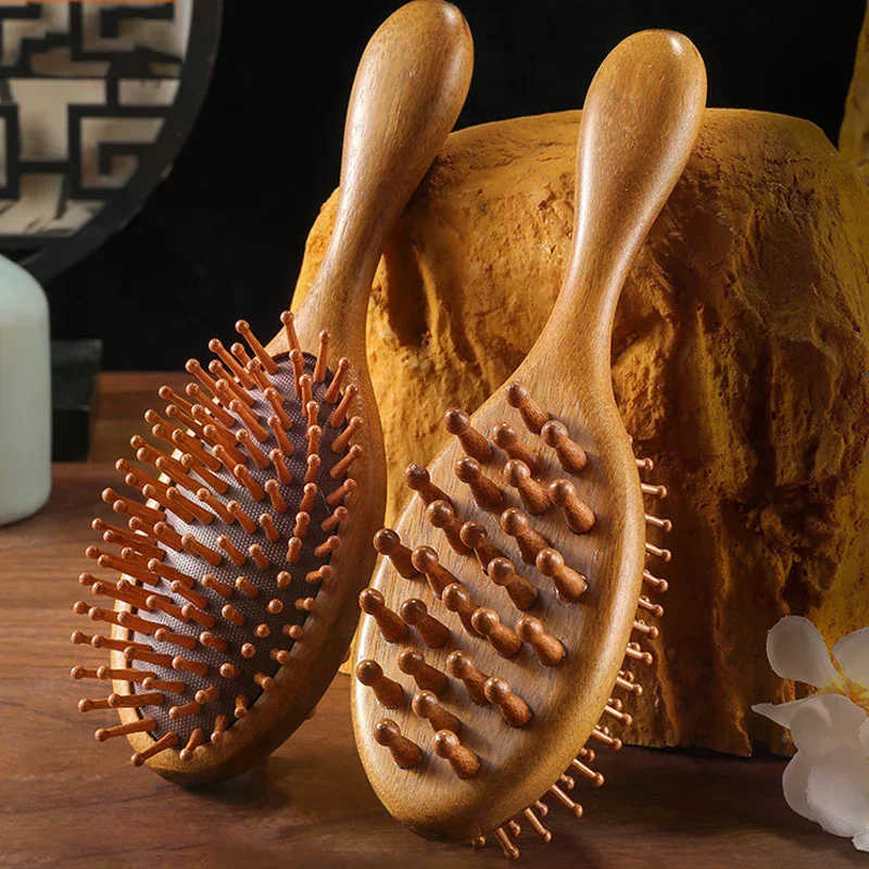 

Двусторонняя расческа из сандалового дерева с воздушной подушкой, антистатическая, для массажа кожи головы, улучшения кровообращения, расческа-щетка для вьющихся волос