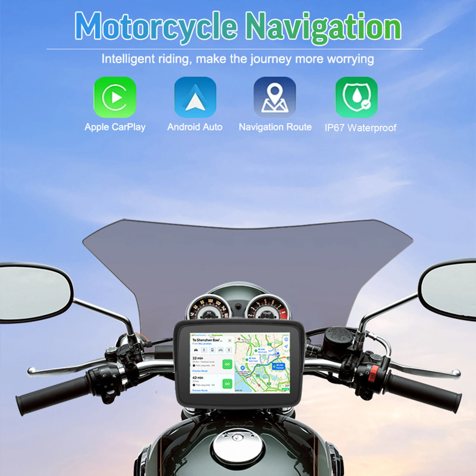 

Ip67 Waterproof Portable Motorcycle Navigator 5 Inch Motorcycle Screen Support Dual Bluetooth Wireless Carplay Android Auto