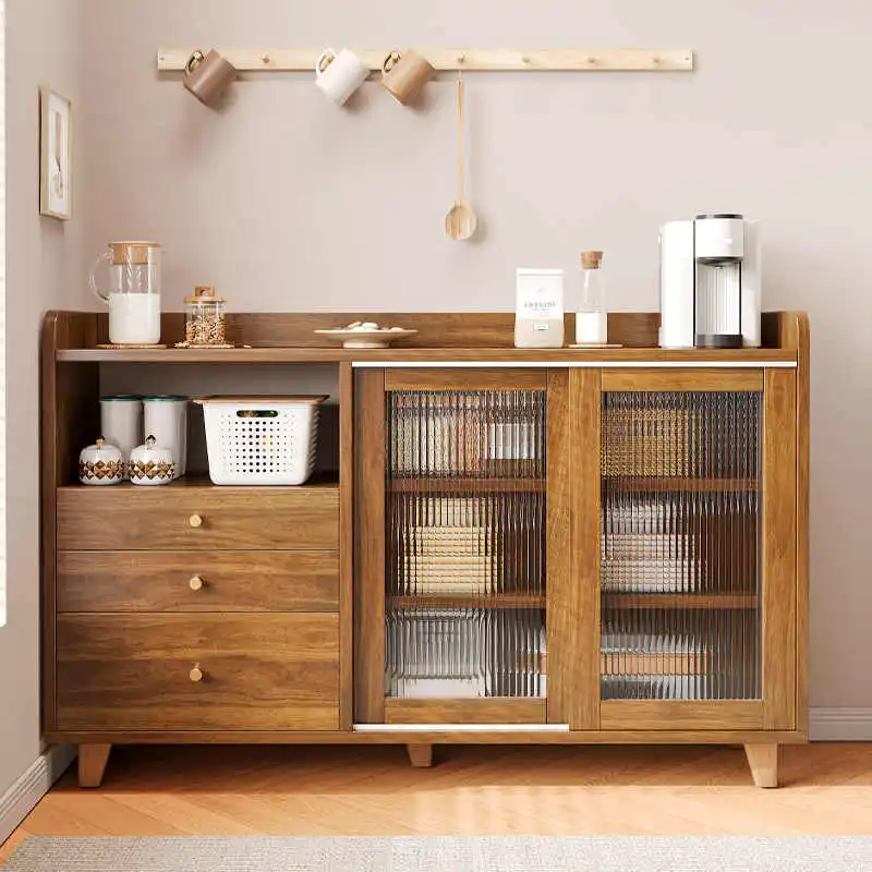 Mueble de Cocina Rústico Retro con Puerta Corredera, Aparador para Preparación de Comidas, Mueble de Pared para Té, Sala de Estar, ¡Oferta Promocional!