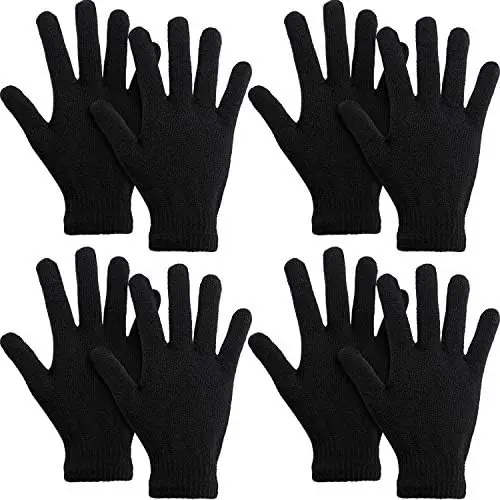 Winter Knit Gloves Unisex Stretchy Full Finger Warm Mitten for Men Women Sports