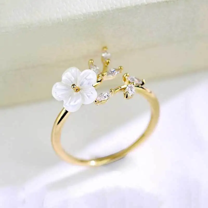 New Vintage Branch Flower Light Luxury Open Ring Design Sense Creative Simple Fashion Women's Festival Party Gift Accessories