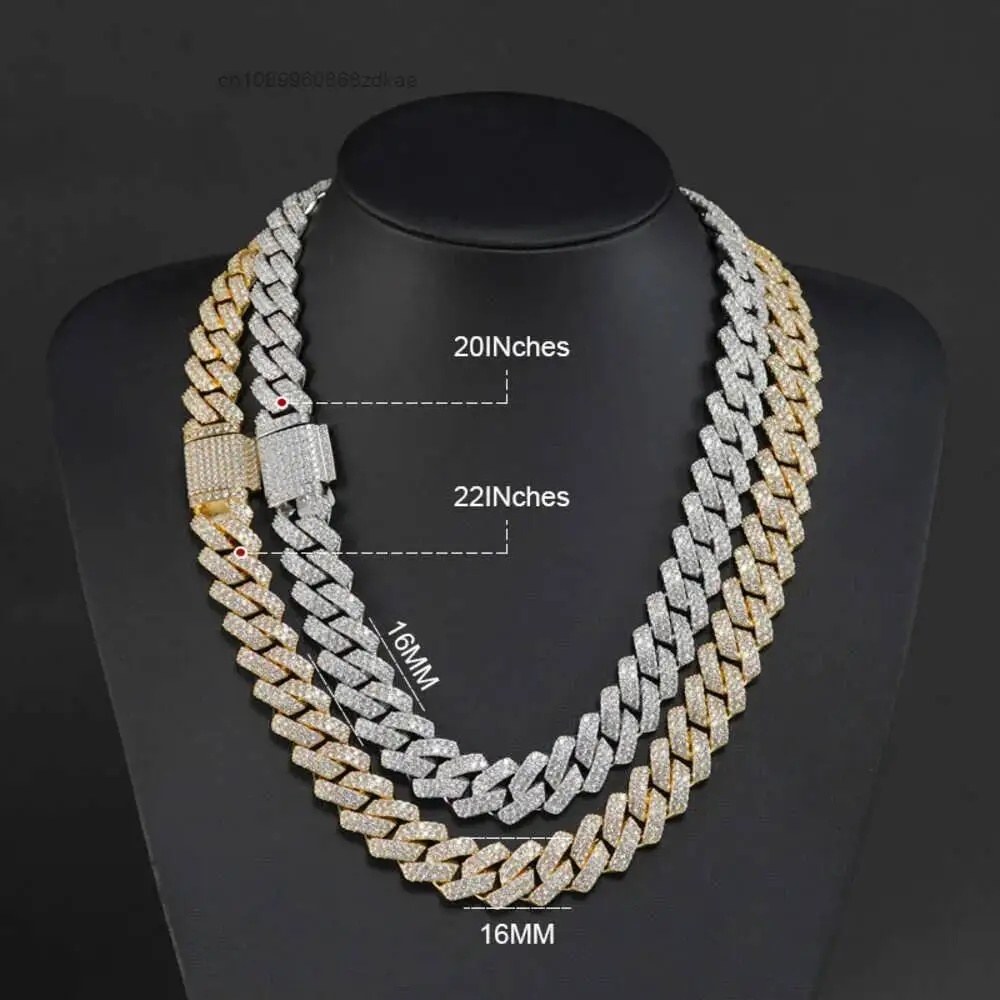 Luxury 16mm Width Fine Jewelry Men Necklace Sterling Silver 925 Iced Out Moissanite Hip Hop Iced Out Cuban Link Chain.
