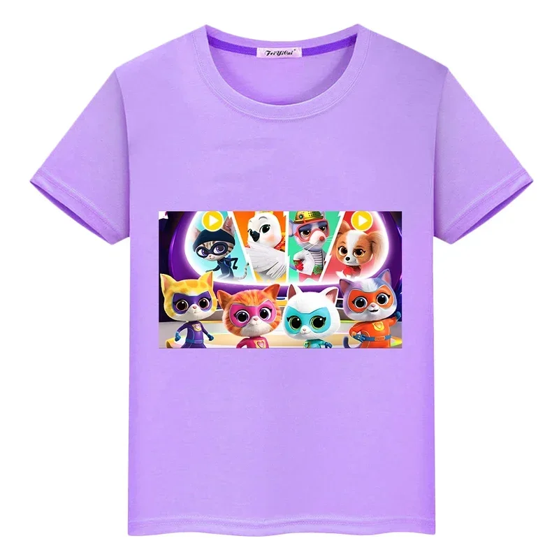 Super kitties 100% cotton T-shirt short print tops boy girls clothes Y2K one piece summercasual cartoon anime tees kids clothes