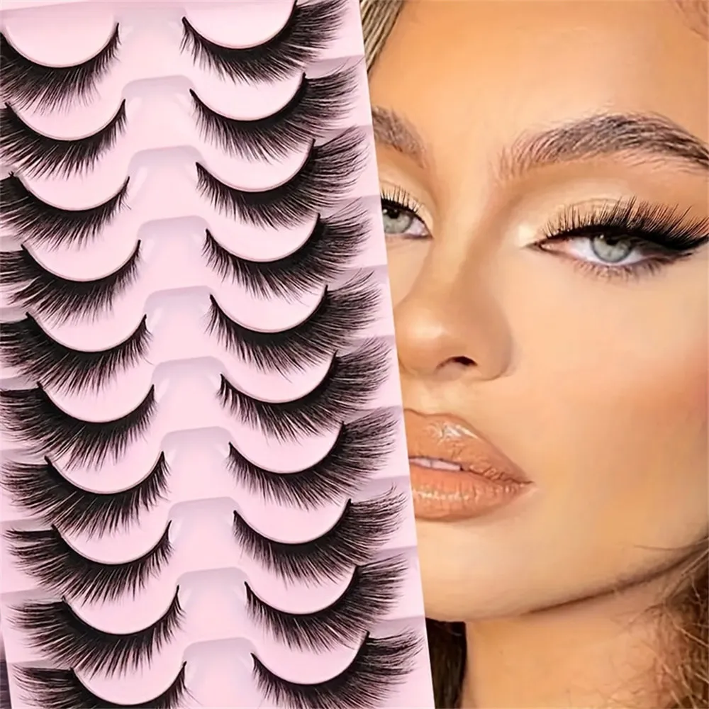 10 Pairs False Eyelashes, Natural Look Lashes Winged False Eyelashes, Slender Fluffy Lashes, Faux Cat Eye Fox Fairy Eye Lashes