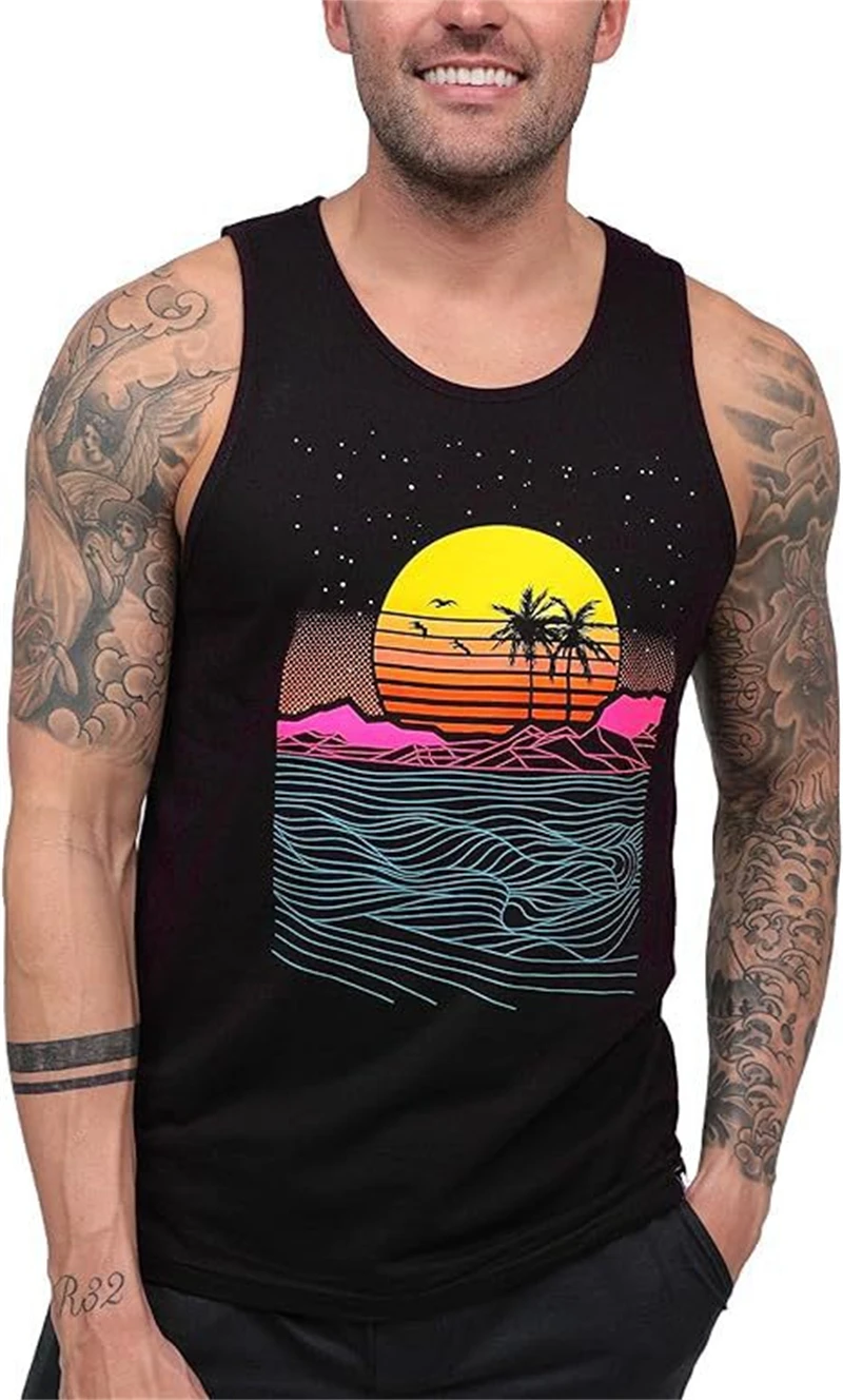 

Fashion 3D Black Graffiti Vest For Men Summer Street Quick Dry Man Vest Sleeveless Tee Round Neck Plus Size Tops Sports Tank Top