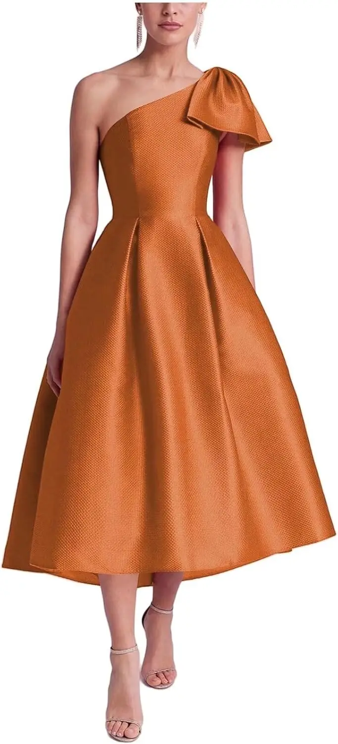 

Satin Single Shoulder Women's Evening Gown Tea Long A-line Elegant with Pocket GuestDress,Women's Elegant Gorgeous Formal Attire