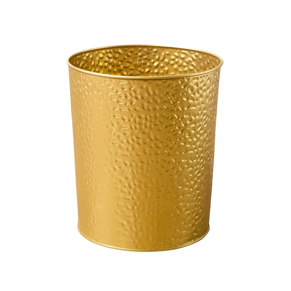

Gold Hammered Metal Trash Can Wastebasket, Decorative Stylish Garbage Can Waste Basket, Modern Farmhouse Round Trash Bin for