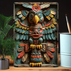 Native American Totem Pole Theme, High Bend Resistance, Decorative 2D Wall Art for Home, Garden, Store - Durable Vintage Gift