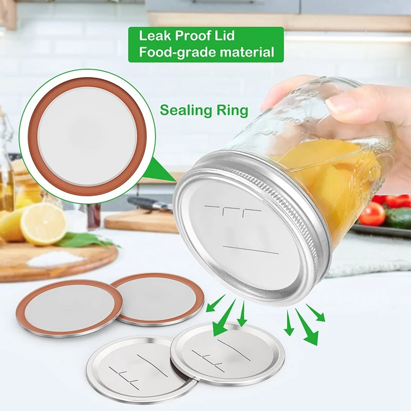 Canning Lids Regular Mouth For Ball/Kerr Jars, Split-Type Metal Mason Jar Lids With Silicone Seals, Silver