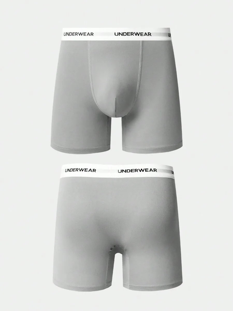 Mens Long Leg Boxer Briefs With Woven Letter Waistband
