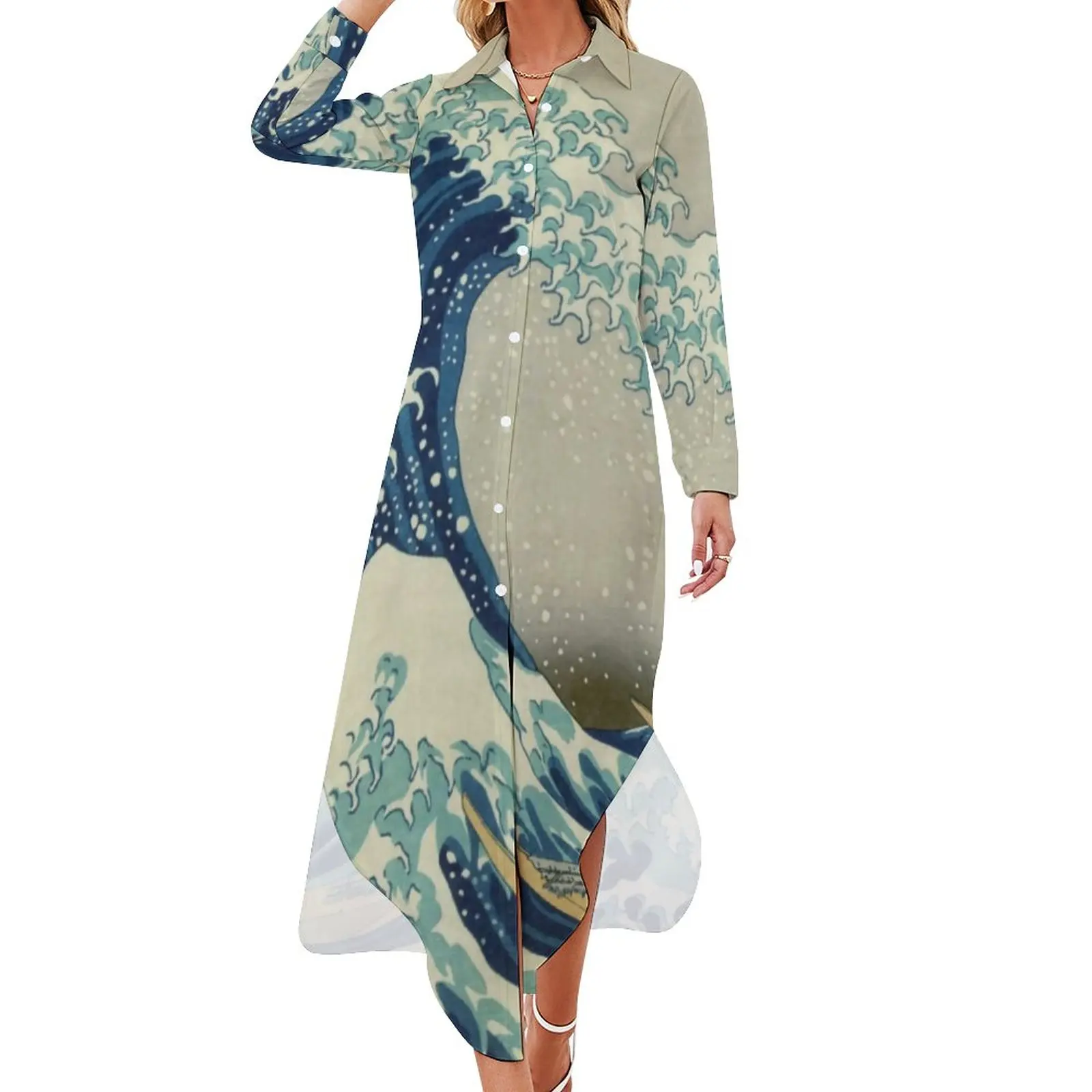 Mountains Chiffon Dress The Great Wave Off Kanagawa Beach Dresses Street Fashion Casual Dress Women Sexy Graphic Vestido 5XL 6XL