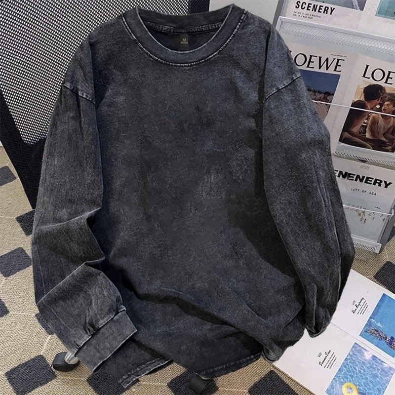 

Vintage Printing Youth Pullovers Top Men's New Long Sleeve Loose Street Casual T Shirts Fashion Korean Lazy Style Men Clothing