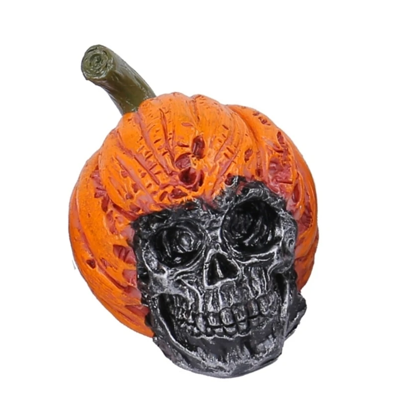 

G6DA Unique Skull Resin Figurine Pumpkin Hat Skeleton Head Decoration Festives Statue