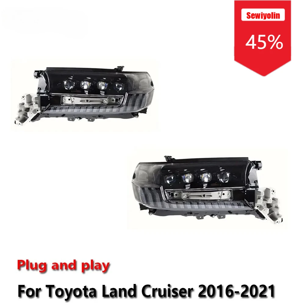 

Автомобильные светодиодные фары Sewiyolin в сборе для Toyota Land Cruiser 2016-2021Fog DRL, стоп-сигнал поворота, лампа Plug and Play