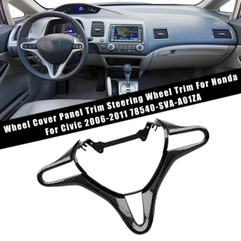 78540-SVA-A01ZA For Honda Civic 8th FD2 2006-2011 ABS Carbon Fiber Style Inner Car Replacement Steering Wheel Cover Trim Frame