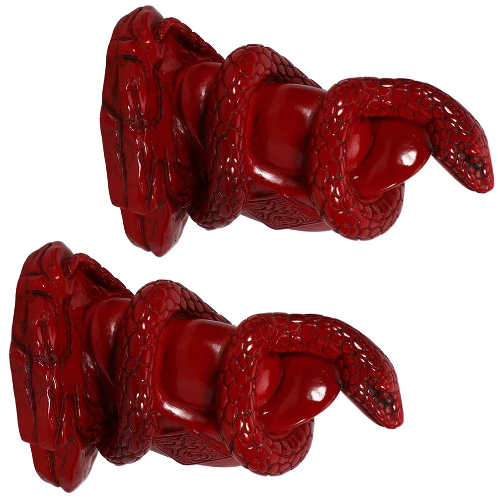 

2 Pcs Animal Resin Snake Ornaments Decor Zodiac Statue Desktop Shaped Large Model Red Cabinet