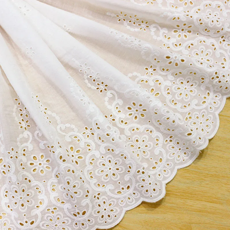 Cotton Embroidered White Flower Lace Fabric, Wide Sewing DIY Trim, Wedding Applique Ribbon, Collar Cloth, Guipure Decor