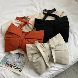 Simple Women's Denim Shoulder Bag Sweet Bow Tote Bag Underarm Bags Solid Colour Fashion Female Handbags