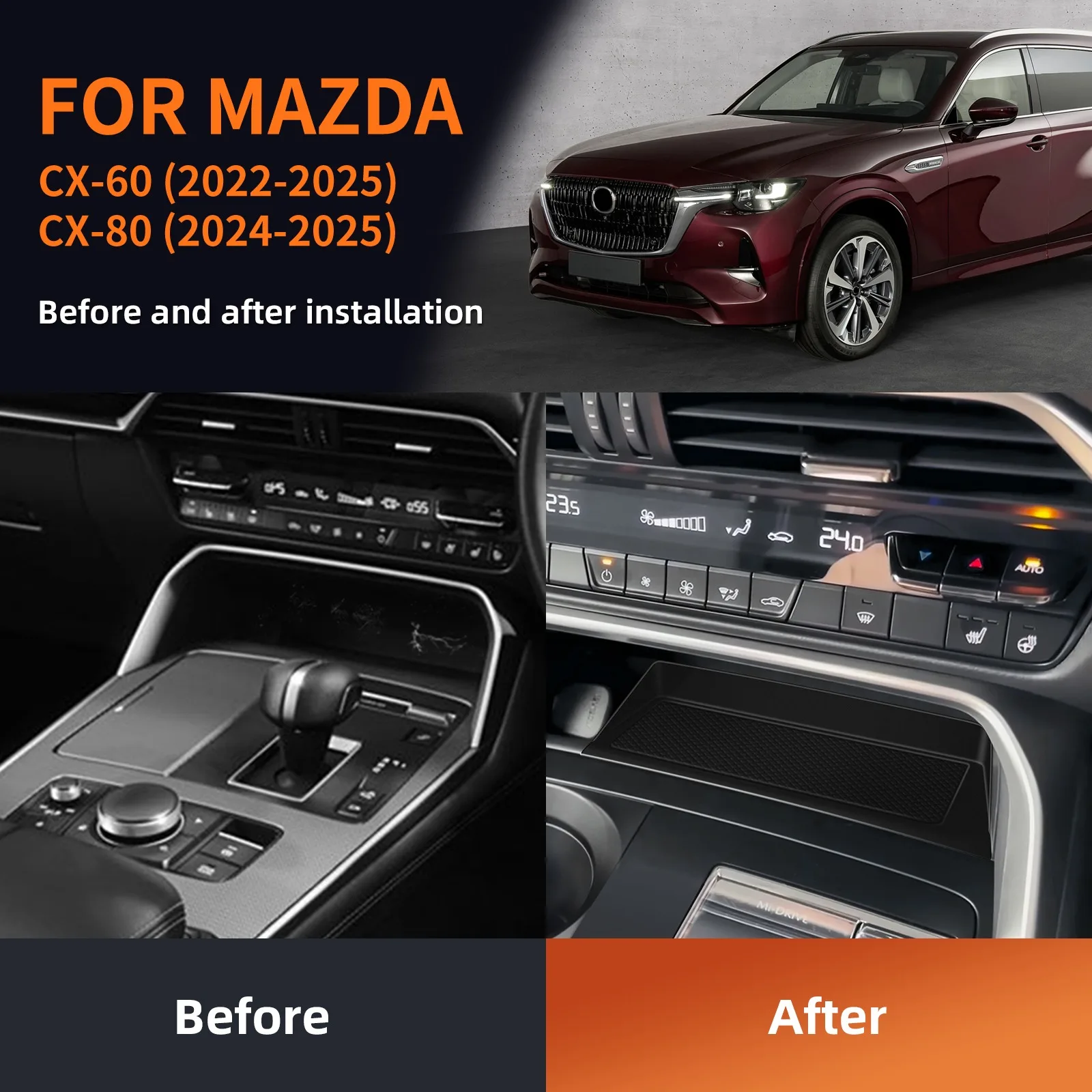 Silicone Wireless Charging Anti-Slip Pad For Mazda CX-60 2022 2023-2025 CX-80 2024 2025 Anti-Scratch Interior Car Accessories