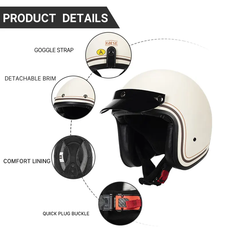 Japanese Style White Vintage Helmet Jet Cafe Racer Light Weight ABS Shell Helmet Open Face Motorcycle Capacete