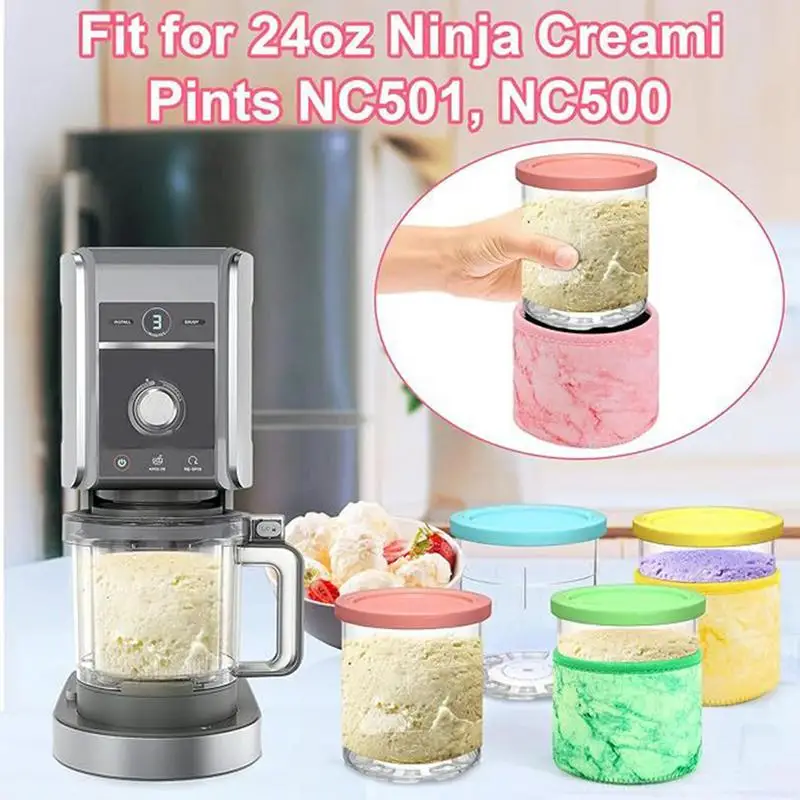 4 Pcs Neoprene Insulated Sleeves For Ninja Creami Pints Compatible With NC501 NC500Series Ice Cream Maker Containers