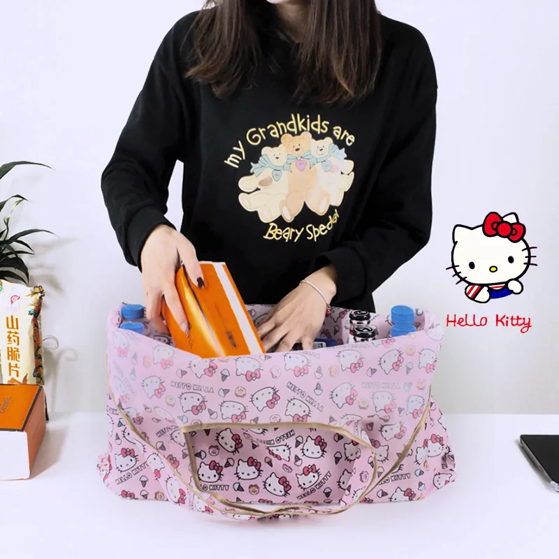 2 taglie Sanrio Hello Kitty borsa per la spesa pieghevole portatile Kawaii Kitty Cat Collection borsa lavabile stampata Eco Friendly