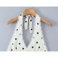 YENKYE Lace Spliced Polka Dot Halter Dress Women Elegant A-line Mini Sexy Backless Dresses Summer Robe 2025 - Image 4