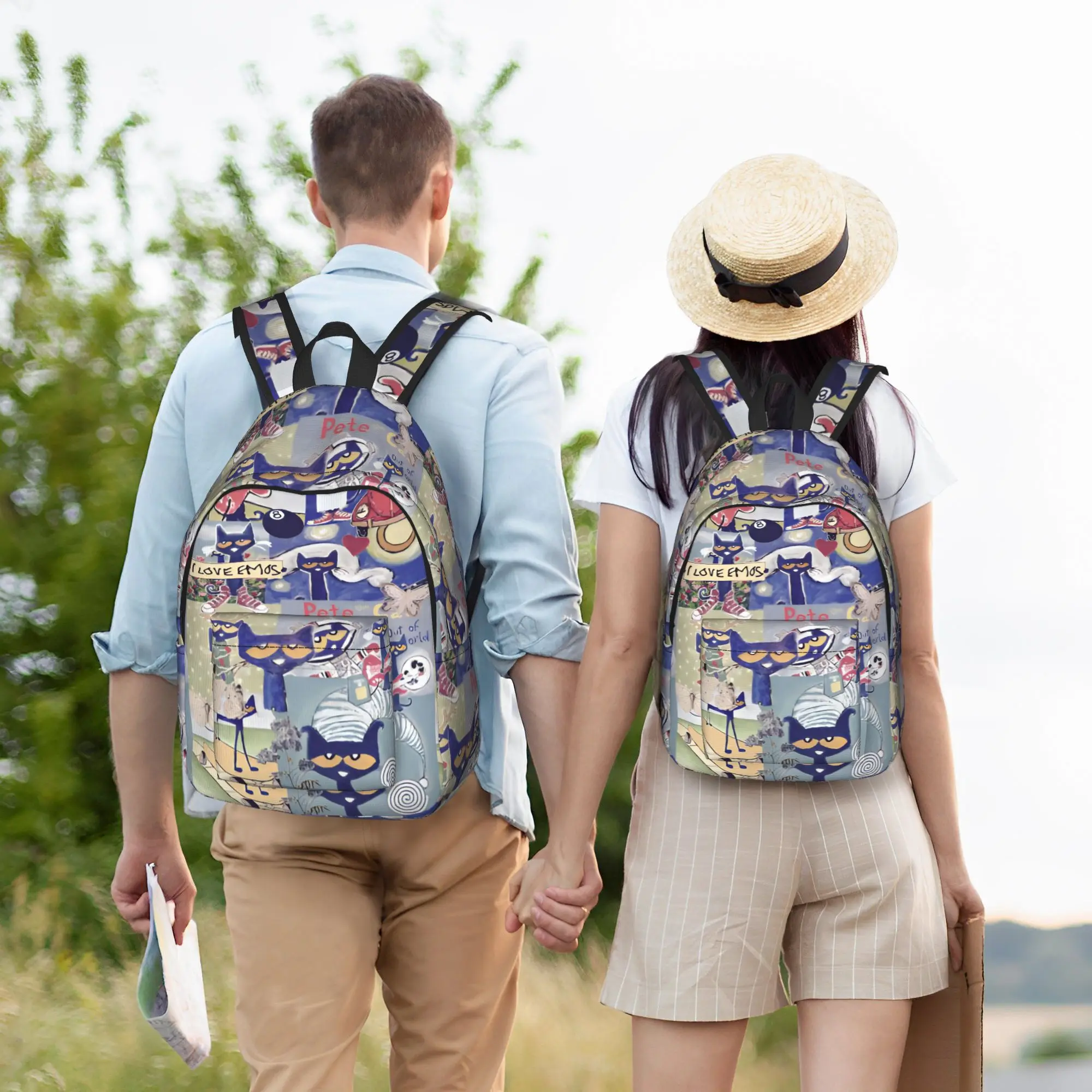 Cool Kitten Pete the Cat   Fashion Backpack High School Hiking Cartoon  Daypack for Men Women Laptop Shoulder Bag