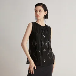 BC42 Luxury Clothes Womens Clothing Silk Wool Loose Vest Excellent Quality Ladies Sequin Shirts