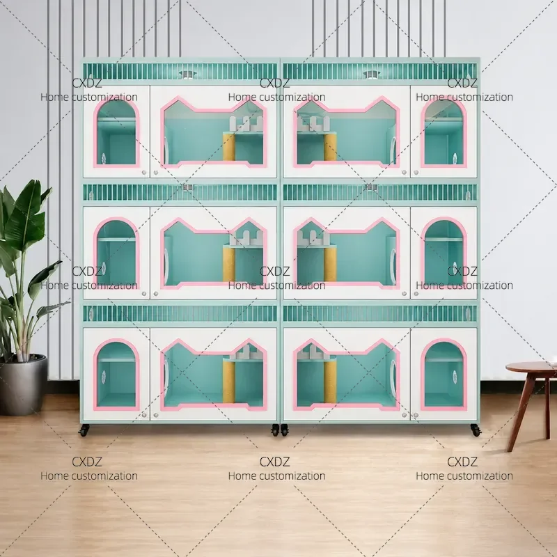 Nordic Luxury Cat Cage Display Cabinet Solid Wood Three Layer Villa House Custom Pet Store Foster Care Furniture