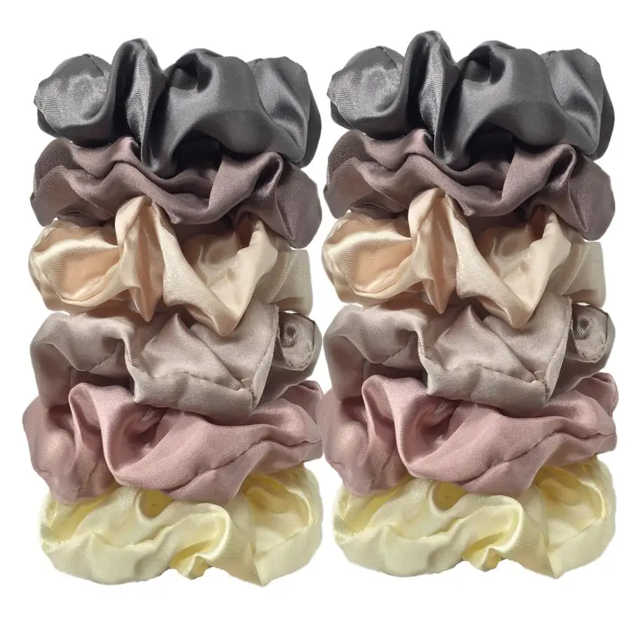 12pcs Satin Fabric Sausage Loop Hair Rings Set, Solid Colour