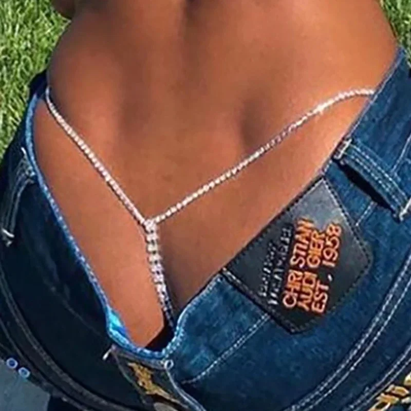Stone fans sexy Strass Tanga Taille Körper Kette Bikini für Frauen Sommer Doppels chicht Kette Tanga